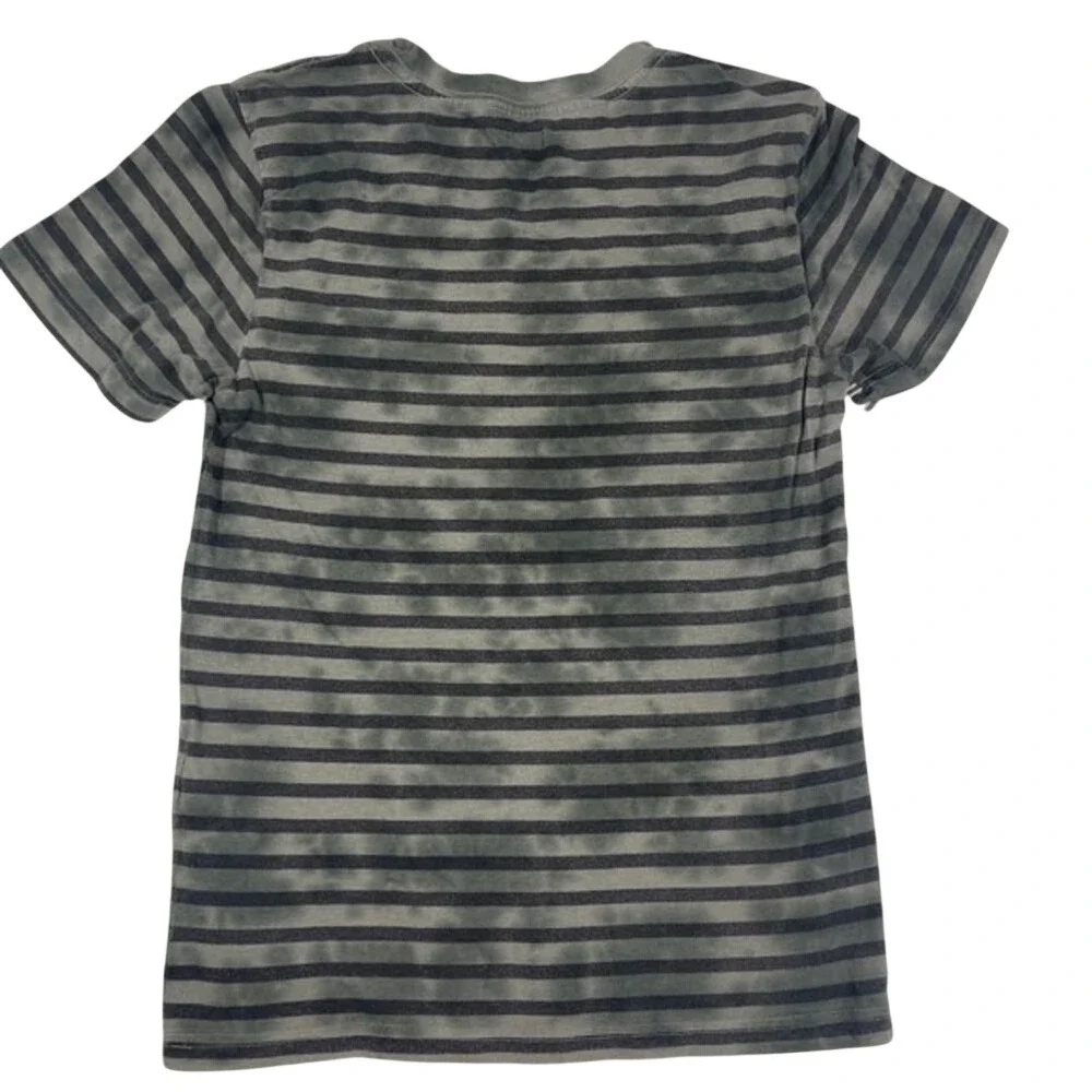 Hurley Boys Striped T Shirt Army Green Black‎ Short Sleeve Casual Top L